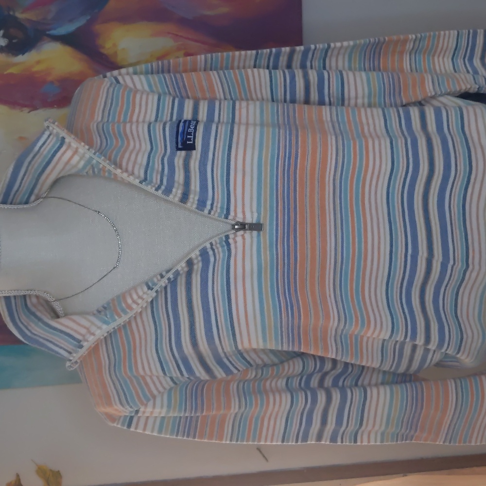 L.L. Bean Women's Striped Pullover Shirt - Blue, Orange, White